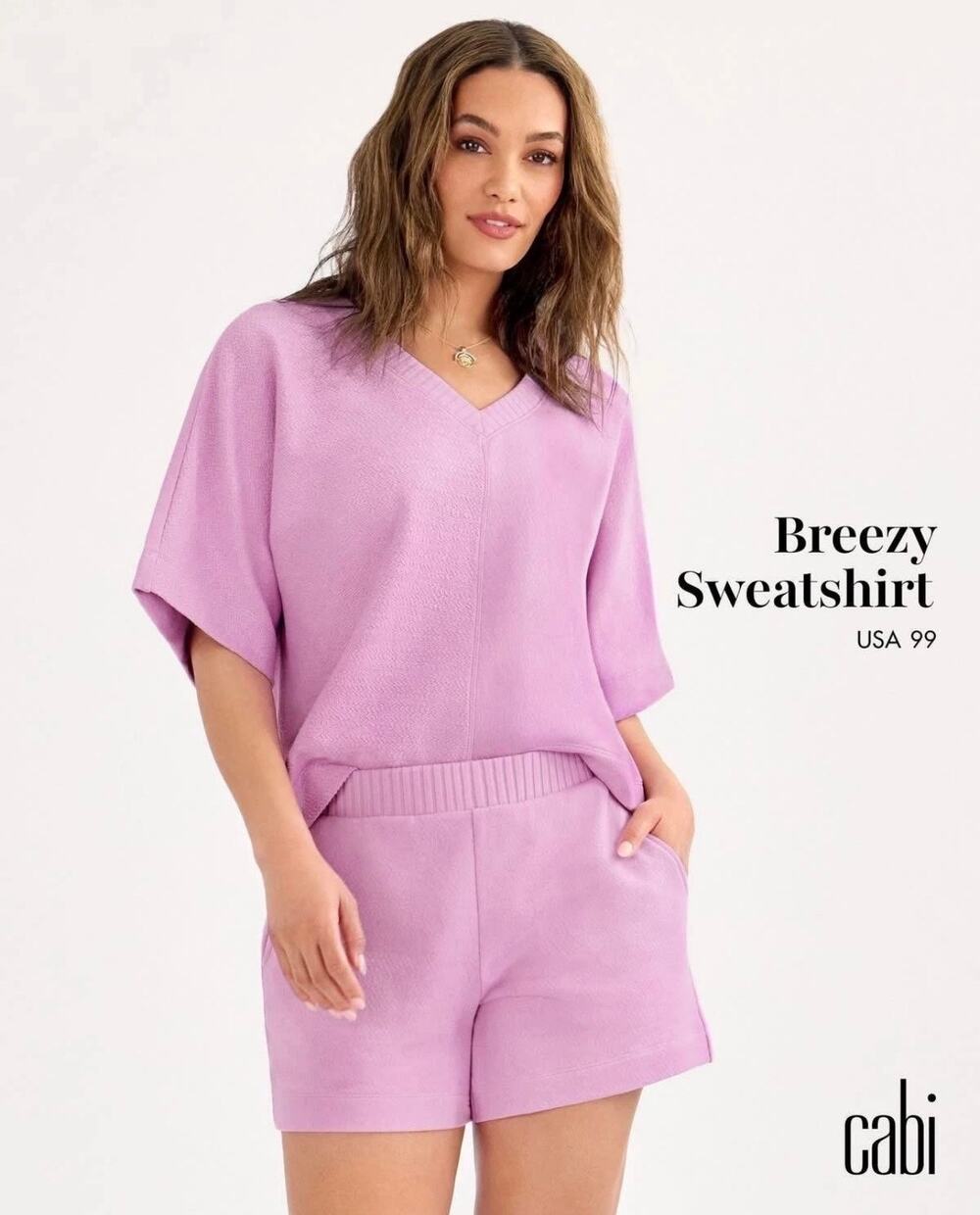 Cabi Style 6791 Breezy Sweatshirt | Lilac Pink | Size Large